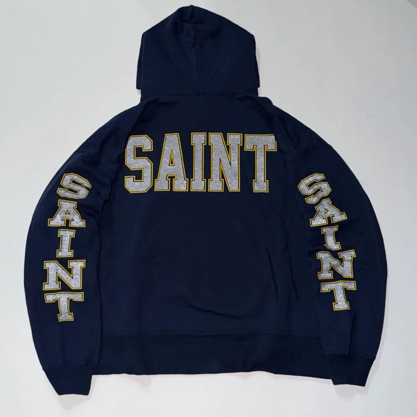 Reflective effect SAINT Mxxxxxx HOODIE/SAINT/NVY Reflective Angel Hoodie Blue S-XL Original open mold Loose cut Comfortable version Top printing technology 3M reflective paste Best reflective effect in the industry Correct version Original consistent main mark/wash mark/cherub anti-counterfeiting